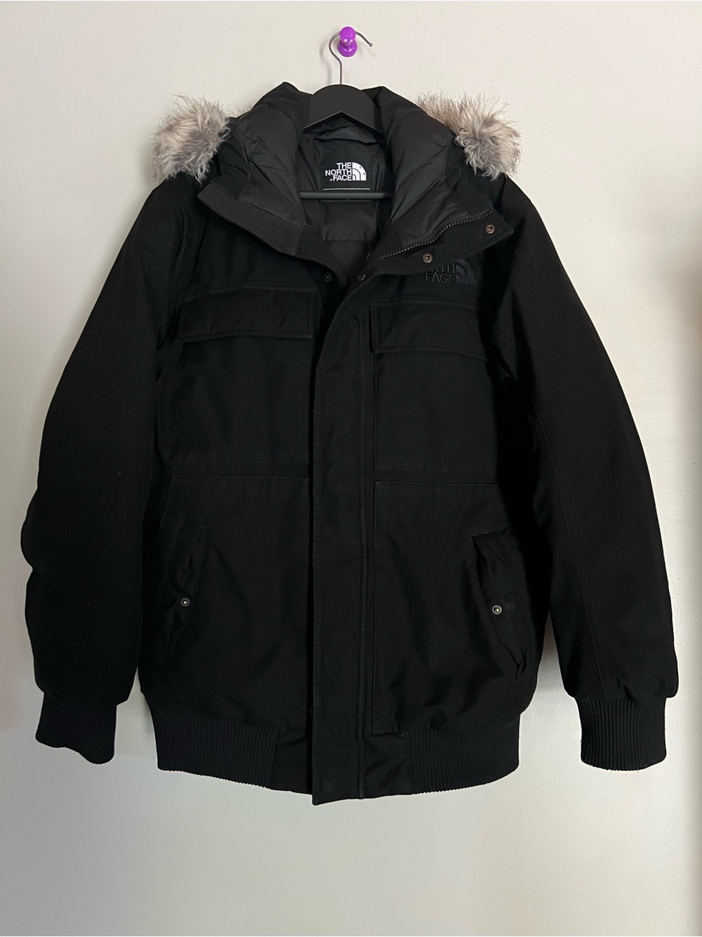 The North Face Mens Black HyVent Winter Bomber Jacket Faux Fur Hood Size Medium